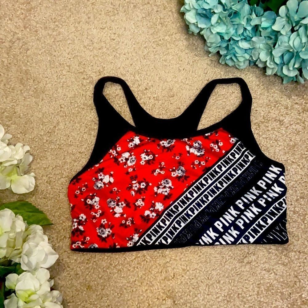 Red floral Victoria’s Secret PINK sports bra